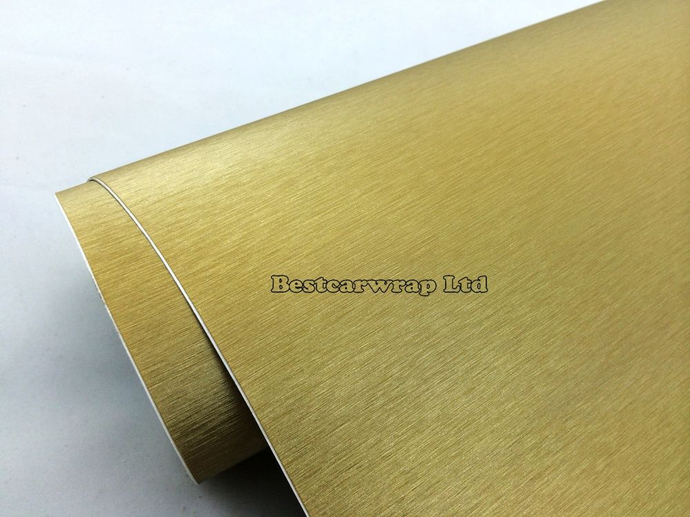 Gold Metallic Brushed Aluminum steel Vinyl For Car Wrap Golden Brushed Film Foile Vehicle Stickers Graphics Air Bubble Free 1.52x30M/Roll