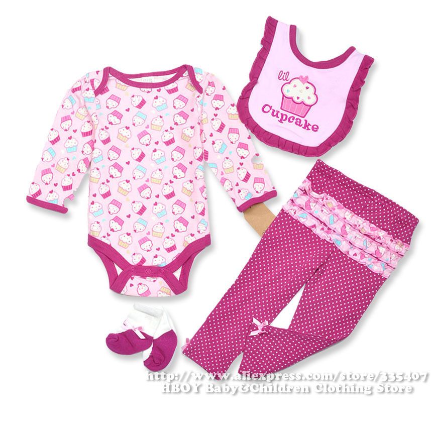 2017 Brand Chick Pea Baby Clothing Set Baby Girls Lavender Cup Cake