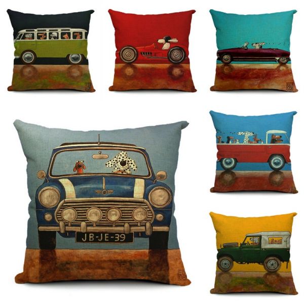 Cute Cartoon Car Pattern Pillow Cases 45*45cm High Quality Cartoon