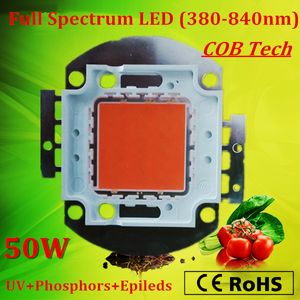50W COB LED Grow свет Чип полный спектр 380-840nm UV + люминофоров + Epileds для внутреннего высева / растущего / цветения бесплатной доставкой