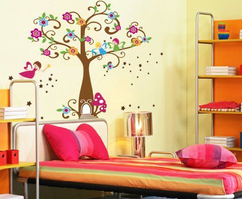 Childrens Room Decor tree kids room decor wall stickers, happy angels colorful flowers Childrens Room Decor tree kids room decor wall stickers, happy angels colorful flowers