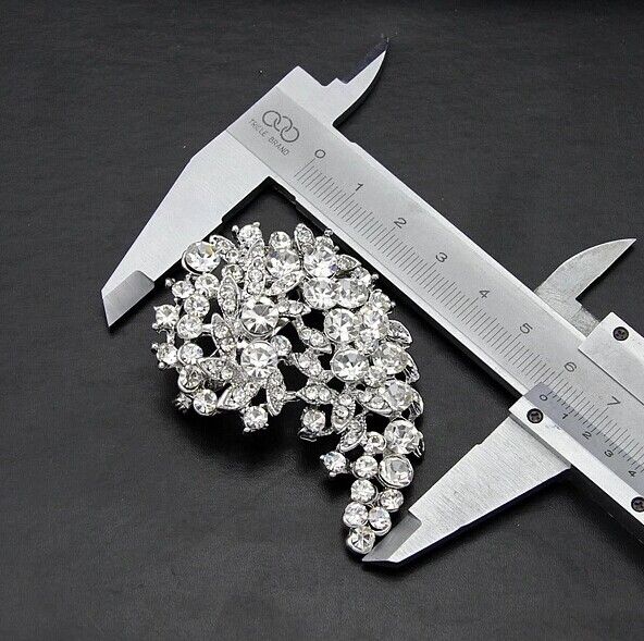2.36 Inch Rhinestone Crystal Diamante Bouquet Wedding Flower Brooch Party Pins