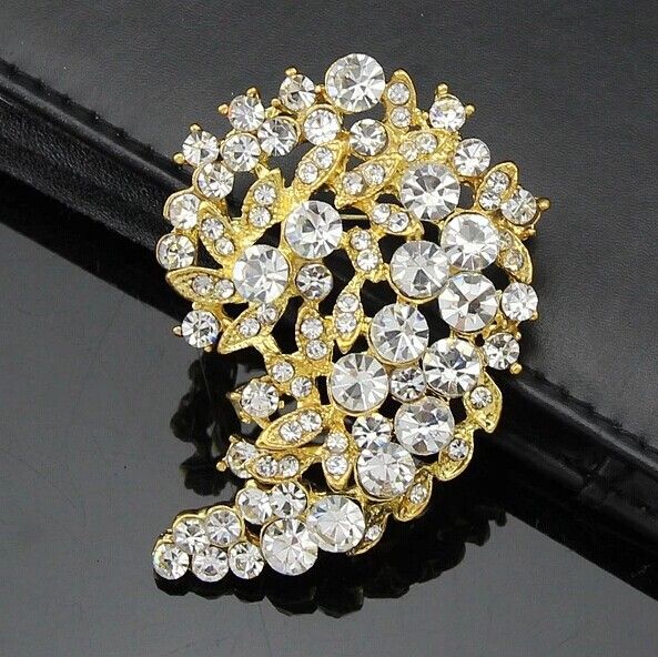 2.36 Inch Gold Tone Clear Rhinestone Crystal Diamante Bouquet Wedding Flower Brooch Party Pins
2.36 Inch Gold Tone Clear Rhinestone Crystal Diamante Bouquet Wedding Flower Brooch Party Pins