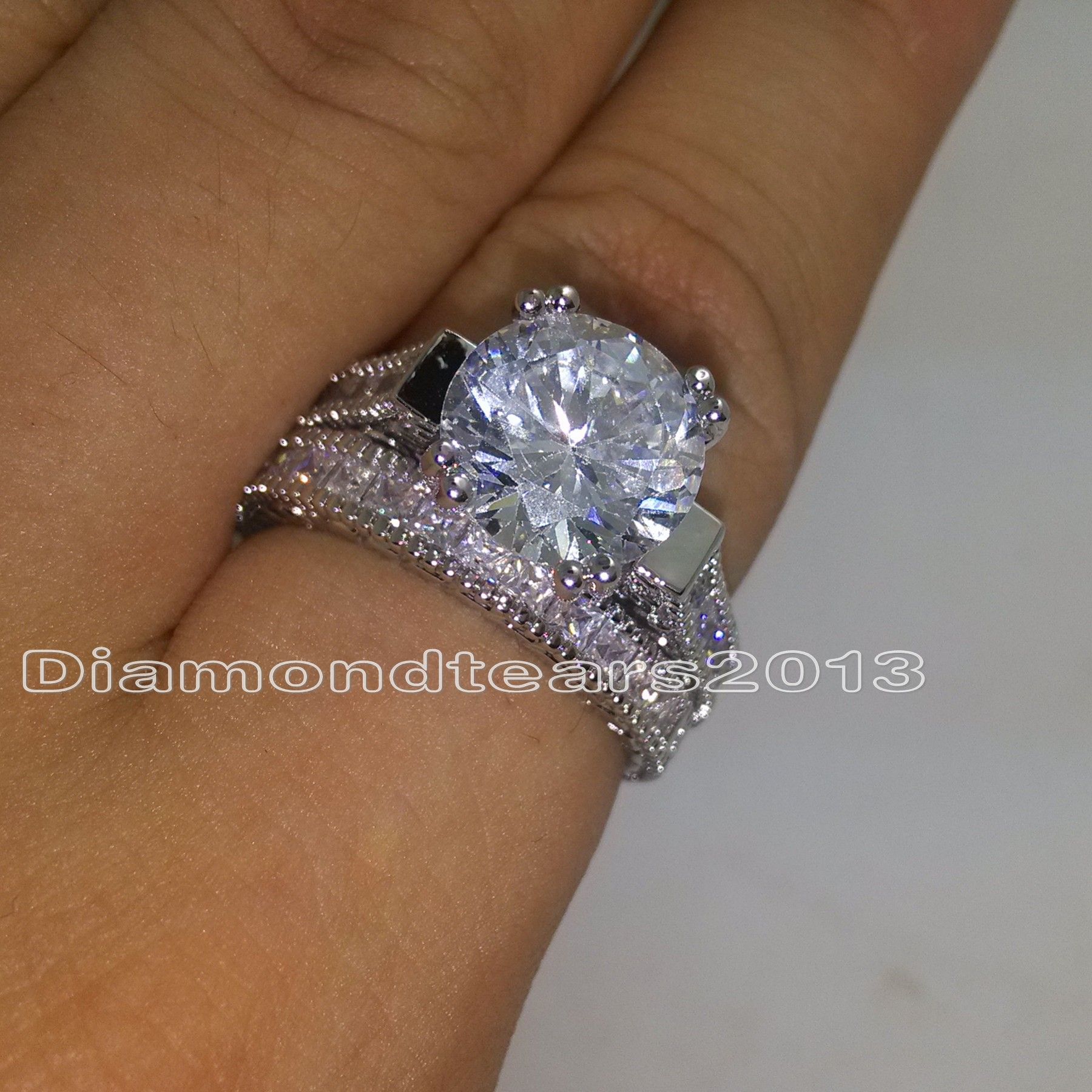 Size 5-10 Fashion Jewelry 14KT White Gold Filled 6MM Round Cut Topaz CZ Diamond Gemstones Wedding Bridal Couple Finger Rings for Women Gift