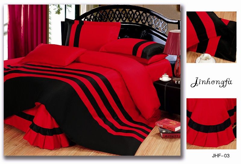 Solid Color Red And Black Stripes Bedding Set Queen King Size Cover Bed Sheet