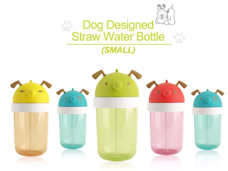 Cute Dog Designed Straw Water Bottle With Special Flip Colorful 250ml