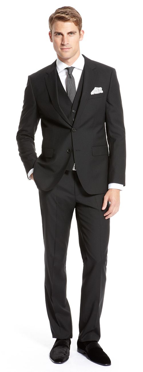 2017 Custom Mens Suit Side Slit 2 Buttons Black Groom Tuxedos Notch