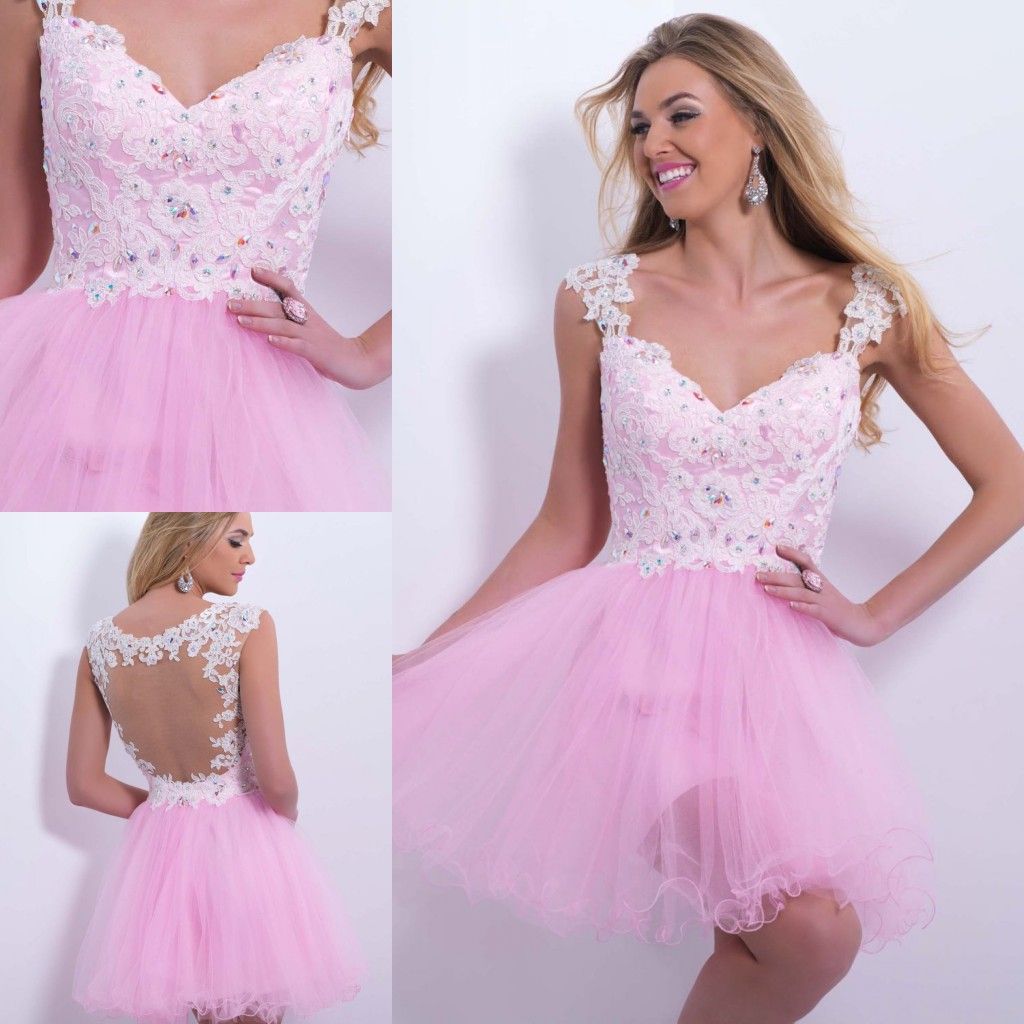 Hot Pink Cute Sweet 16 Dresses V Neck Cap Sleeve Appliques Beads Key