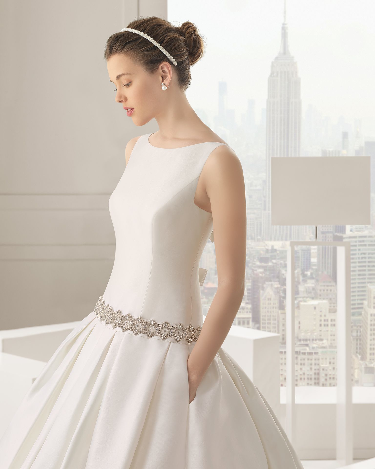 Ivory Satin Low Waist Wedding Dress Plus Size Ball Gown Bridal Bow At