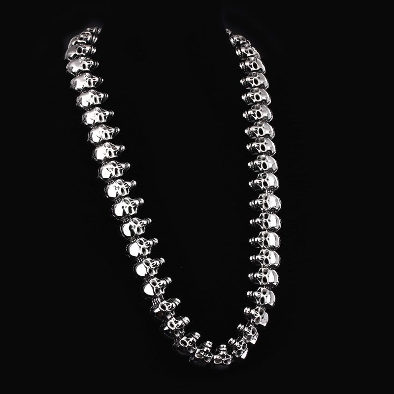 New classic punk style 24mm Heavy Men's Stainless Steel Cool Skull Heads Chain Necklace & Bracelet Set