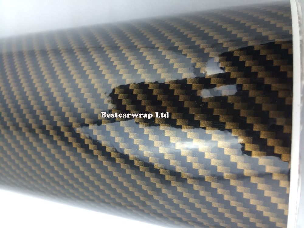 Gold 2D Gloss Carbon Fiber Vinyl Wrap Carbon Fiber Film For Car Wrap Vehicle Wrap Sticker Air bubble Free size:1.52x30m/Roll Free Shipping