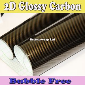 Altın 2D Parlak Karbon Fiber Vinil Sargı Karbon Fiber Film Araba Sarma Araç Sarma Sticker Hava Kabarcığı Ücretsiz Boyut: 1.52x30m/Rulo Ücretsiz Nakliye