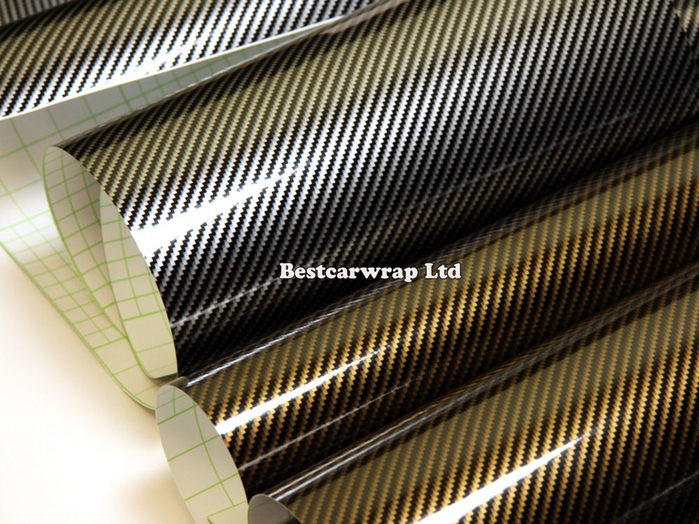 Gold 2D Gloss Carbon Fiber Vinyl Wrap Carbon Fiber Film For Car Wrap Vehicle Wrap Sticker Air bubble Free size:1.52x30m/Roll Free Shipping