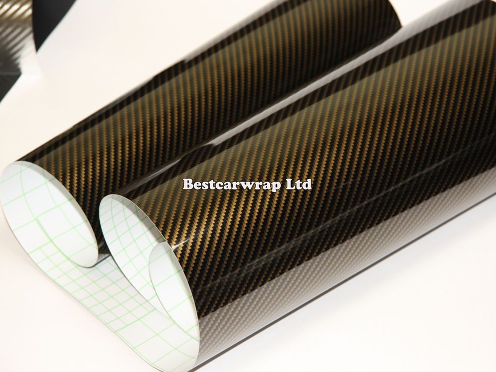 Gold 2D Gloss Carbon Fiber Vinyl Wrap Carbon Fiber Film For Car Wrap Vehicle Wrap Sticker Air bubble Free size:1.52x30m/Roll Free Shipping