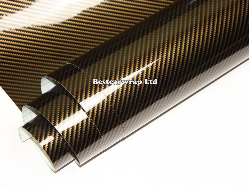 Gold 2D Gloss Carbon Fiber Vinyl Wrap Carbon Fiber Film For Car Wrap Vehicle Wrap Sticker Air bubble Free size:1.52x30m/Roll Free Shipping