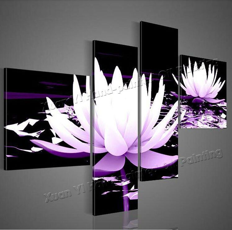 100% handgemaltes 4 stück leinwand wand kunst Ãlgemälde schwarz ...