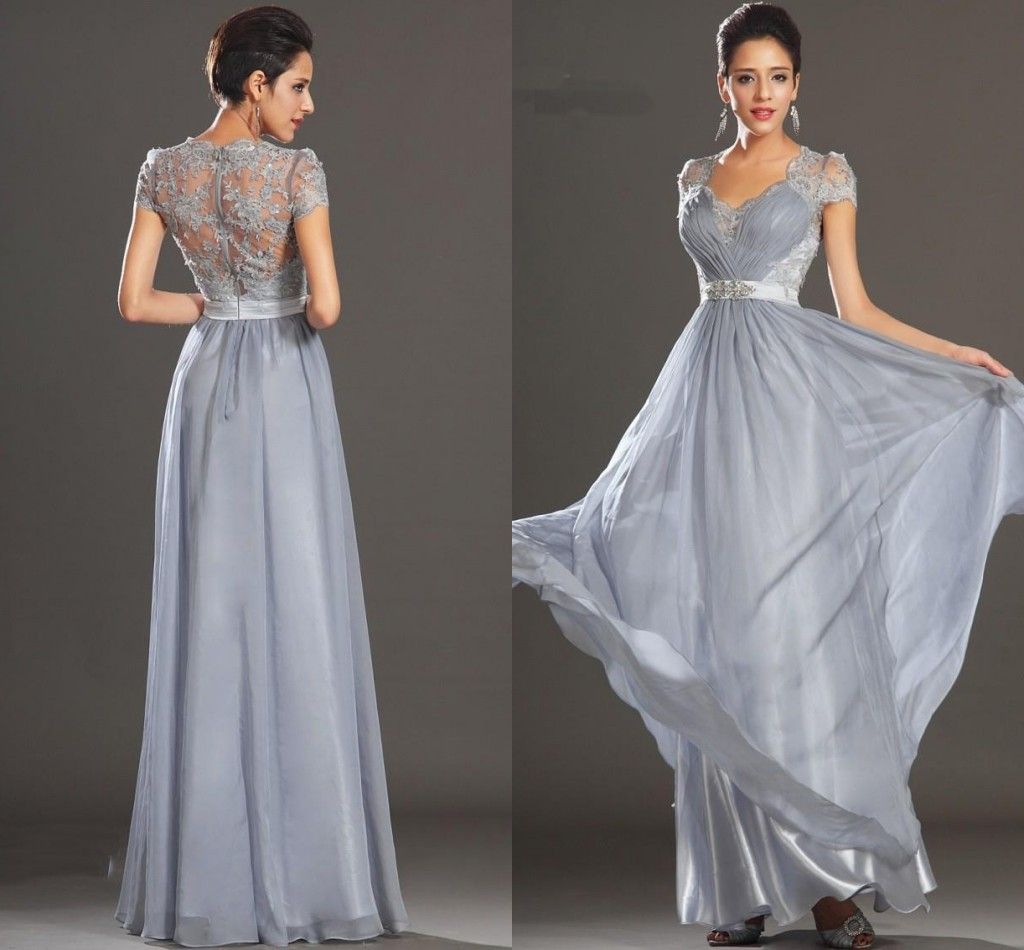 silver gray long gown