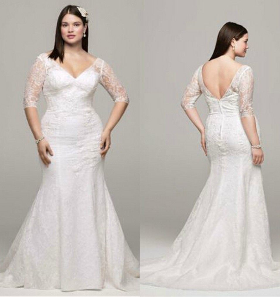 2017 Plus Size Sexy Lace V Neck Wedding Dresses Mermaid