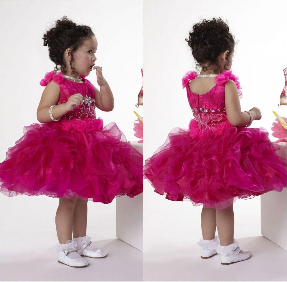 The Most Beautiful Fancy Kids Toddler Pageant Dress Jewel Neck Cap