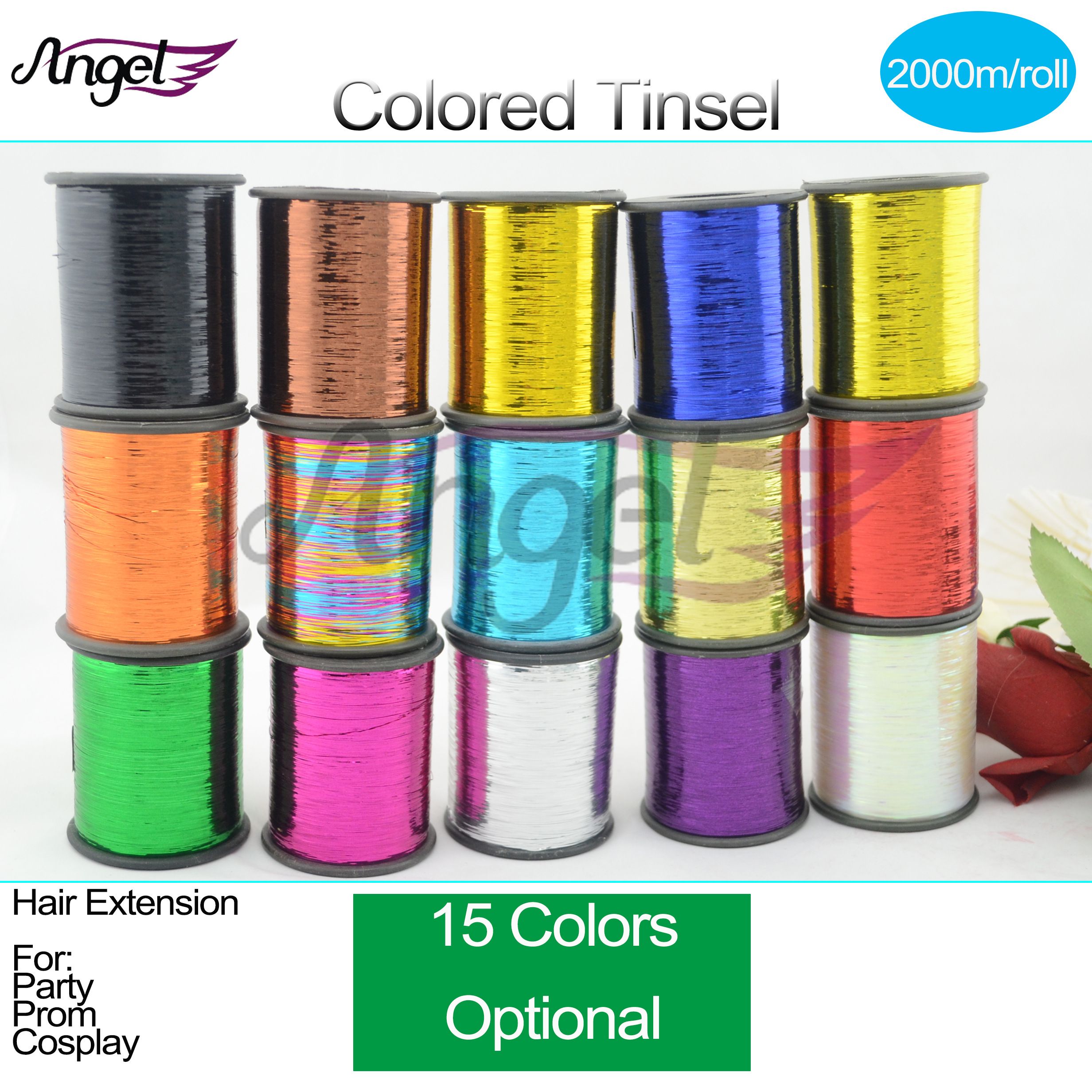 Hot! Available, 2000m78740 Inch/roll,colored Tinsel for Cosplay Hair