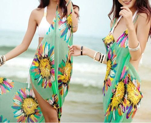 FREE SHIPPING Deep V Wrap Chiffon Swimwear Bikini Cover Up Sarong Beach Dress