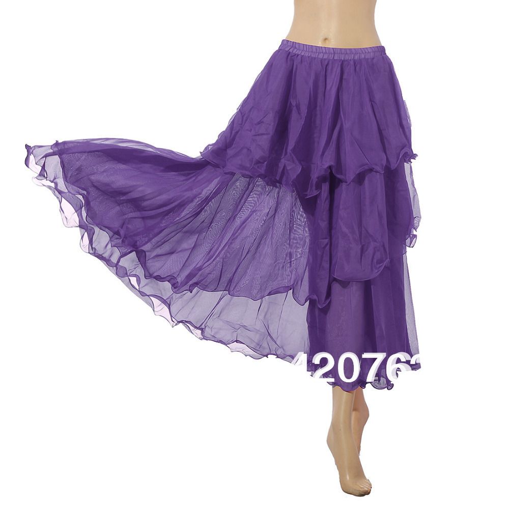 Free Shipping Wholesale Hot Charming Elegant Belly Dance Costume 3 Layers Circle Spiral full Skirt 6 Colors