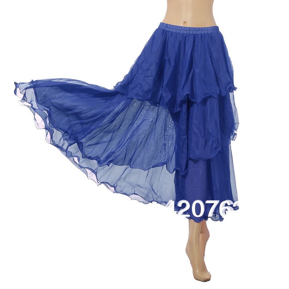 Free Shipping Wholesale Hot Charming Elegant Belly Dance Costume 3 Layers Circle Spiral full Skirt 6 Colors