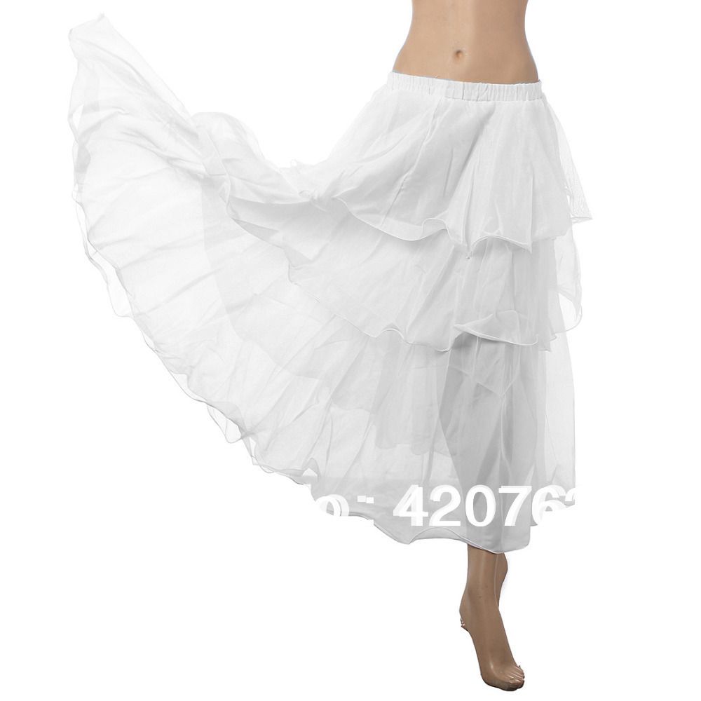 Free Shipping Wholesale Hot Charming Elegant Belly Dance Costume 3 Layers Circle Spiral full Skirt 6 Colors