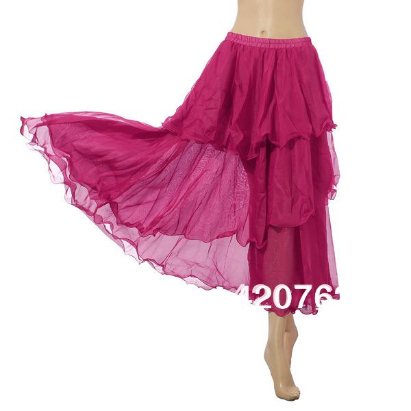 Free Shipping Wholesale Hot Charming Elegant Belly Dance Costume 3 Layers Circle Spiral full Skirt 6 Colors