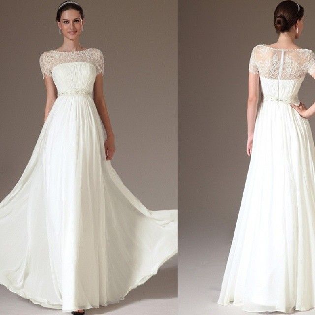 Elegant White Chiffon Sheer Neck 2016 Mother Of The Bride Dresses Lace Short Sleeves Floor 