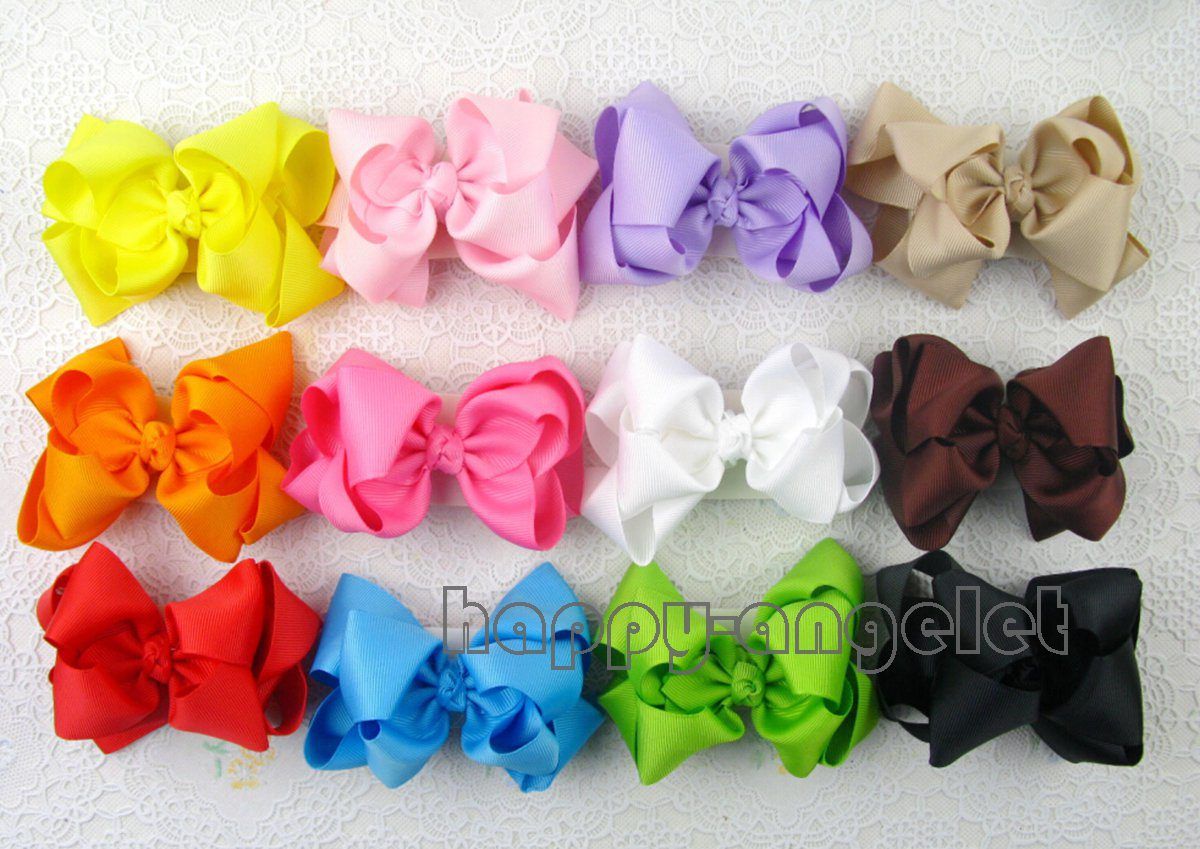 50pcs Gril 4.5 inch grosgrain ribbon hair bows clips Headwear Layered Bowknot boutique hair elastic ties funky hair accessories HD3207