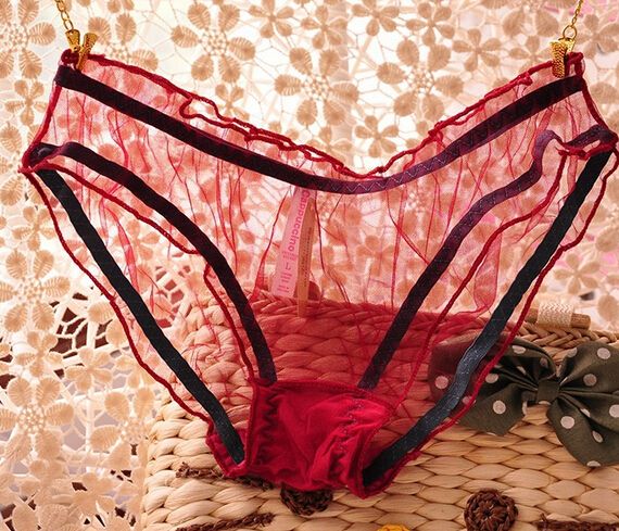 Fashion women girl gauze lace panties transparent candy colors panty thong cotton briefs underwear knickers 6pcs gift