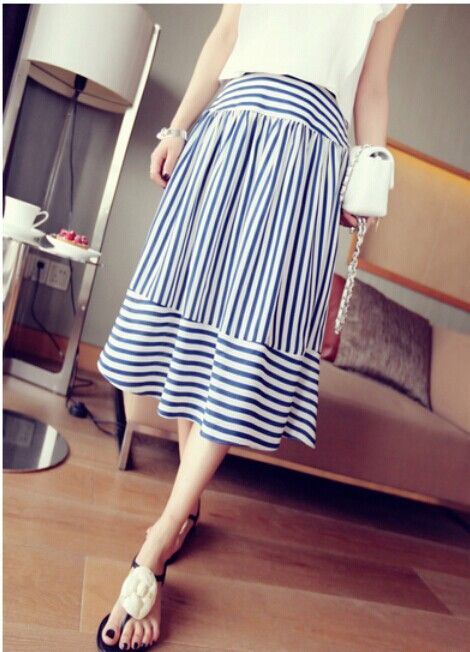 2014 New Fashion Europe Popular Style Black and White Striped Ball Gown Long Skirts TSP1341