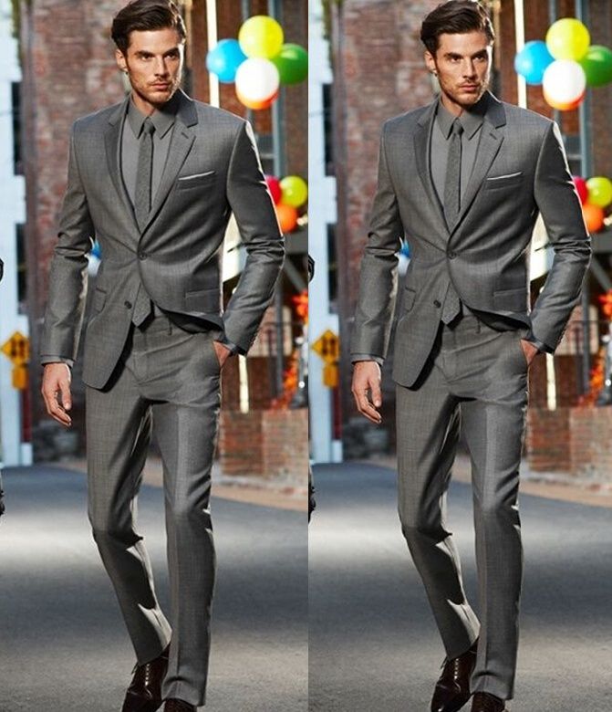 Dark Grey Slim Fit Side Slit Two Buttons Notch Lapel Groom Tuxedos ... Dark Grey Slim Fit Side Slit Two Buttons Notch Lapel Groom Tuxedos ...