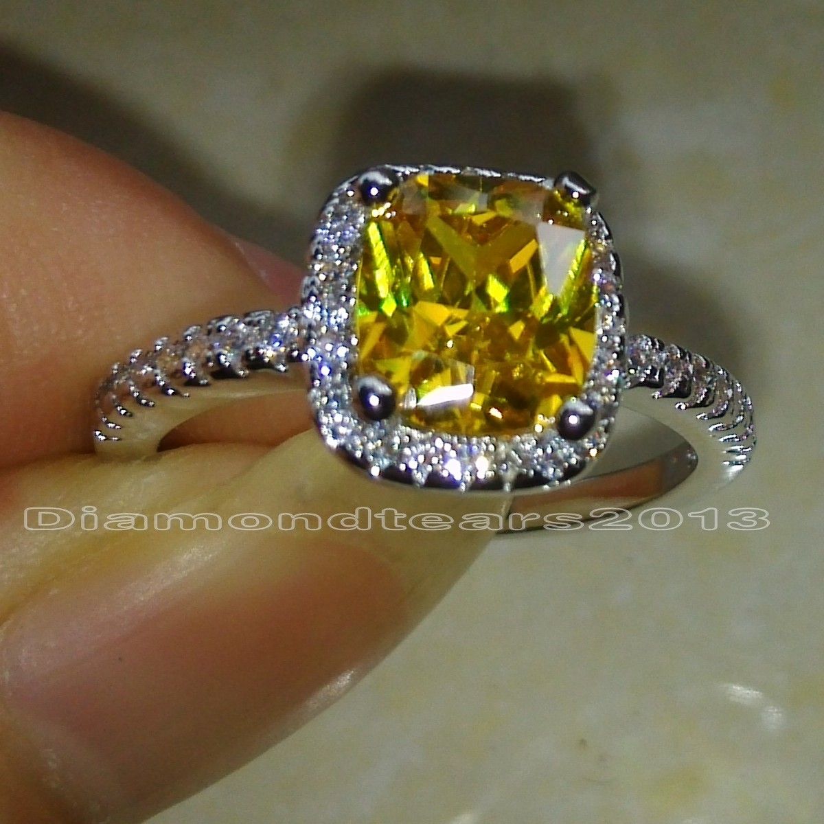 Size 5/6/7/8/9/1 0High quality Fashion jewelry 925 silver filled Yellow topaz princess cut Topaz Gem Women wedding Band ring for lover gift