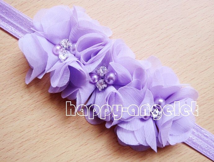20pcs Gril baby 3 flowers hair bands pearl Crystal Chiffon flower combination set Elastic Headbands Headwear head band Hair Accessories H061