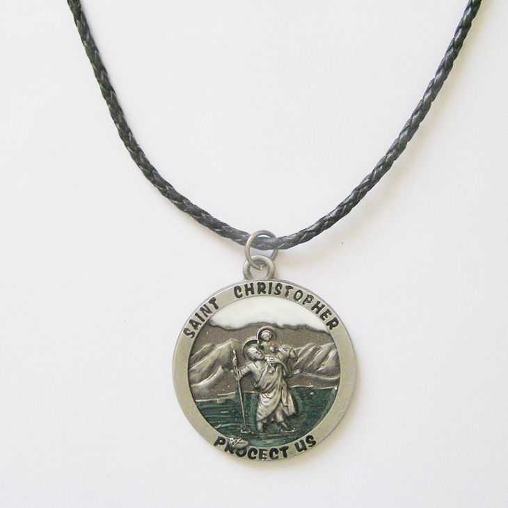 Wholesale Men Leather Necklace Saint Christopher Religion Heavy Metal