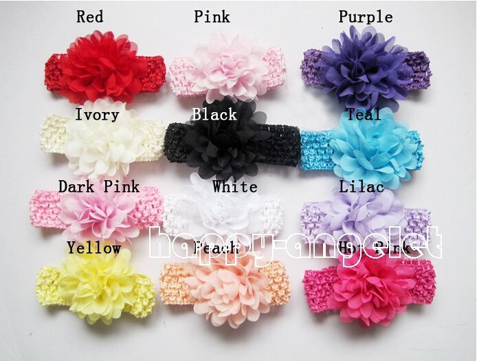 50 pcs baby Headwear Head Flower Hair Accessories 4 inch Chiffon flower with soft Elastic crochet headbands stretchy hair band GZ7409