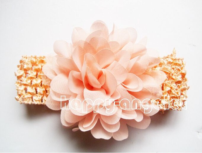 50 pcs baby Headwear Head Flower Hair Accessories 4 inch Chiffon flower with soft Elastic crochet headbands stretchy hair band GZ7409