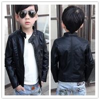 2014 New Children Fashion Jacket Kids Boy Long Sleeve PU Leather Stand Collar Little Child Boy Handsome Black Autumn Outwear