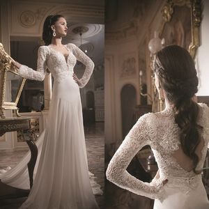 2015 Zuhair Murad Vestidos De Novia Sem Encosto Vestidos De Casamento Rendas Manga Longa Applique Lantejoulas Tribunal Trem Vestidos de Noiva