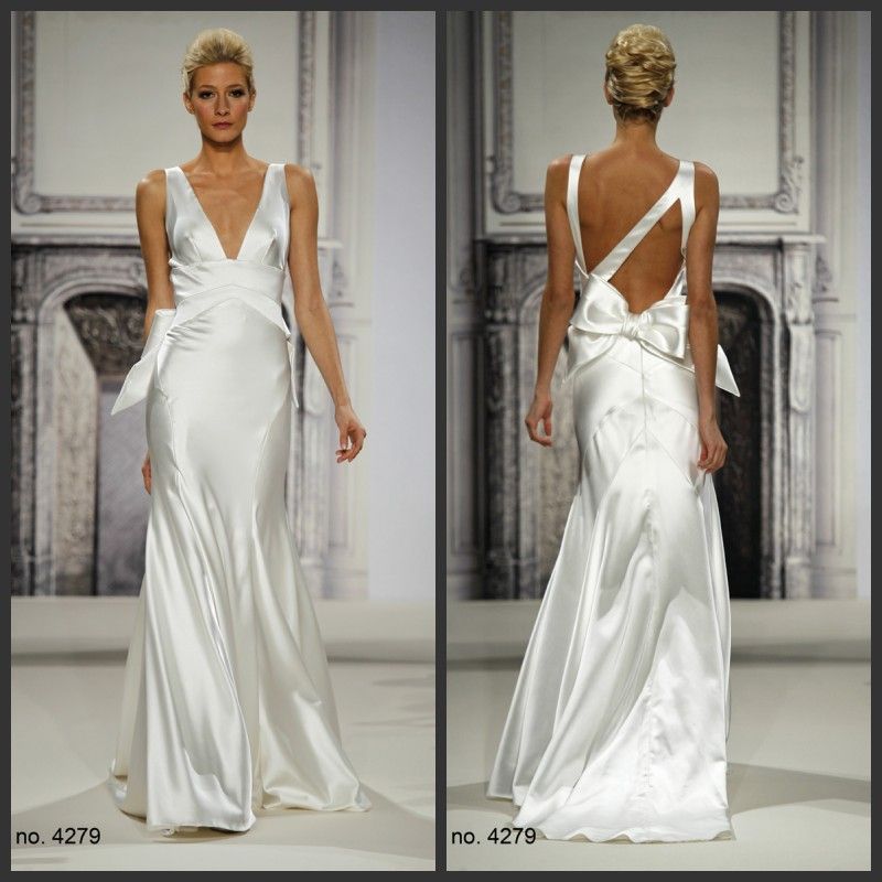 Modern Style Wedding Dresses 2014 Mermaid Ivory Satin Deep ...