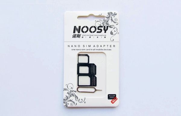 

4 in 1 Noosy Nano Micro SIM Adapter Adaptor with Sim card Pin Eject Key standard SIM Tray For iPhone 4 4S 5 5G 5S 5C 6 black white new