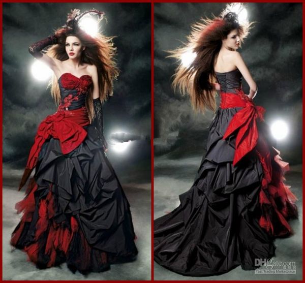 Red and black gothic halloween wedding dre e lace tulle taffeta bow ruffle weetheart a line bridal gown cu tom made w339, White
Red and black gothic halloween wedding dre e lace tulle taffeta bow ruffle weetheart a line bridal gown cu tom made w339, White