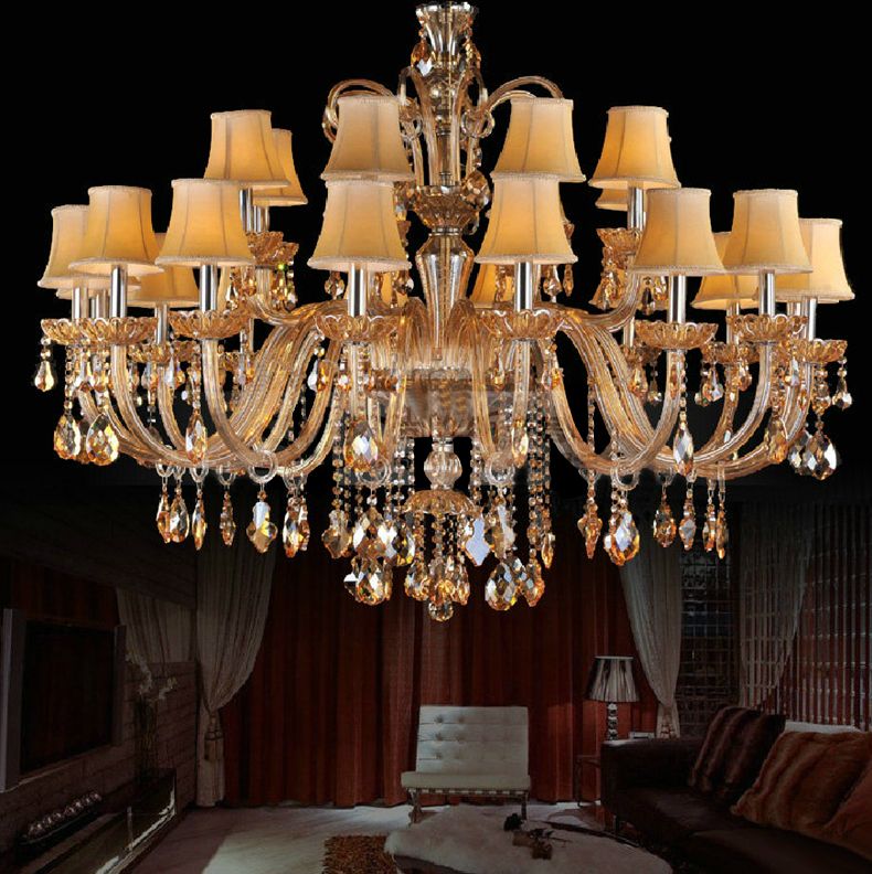 Huge Chandelier for living room fabric shade crystal chandelier contemporary crystal lighting with fabric lampshade multi-tier chandelier