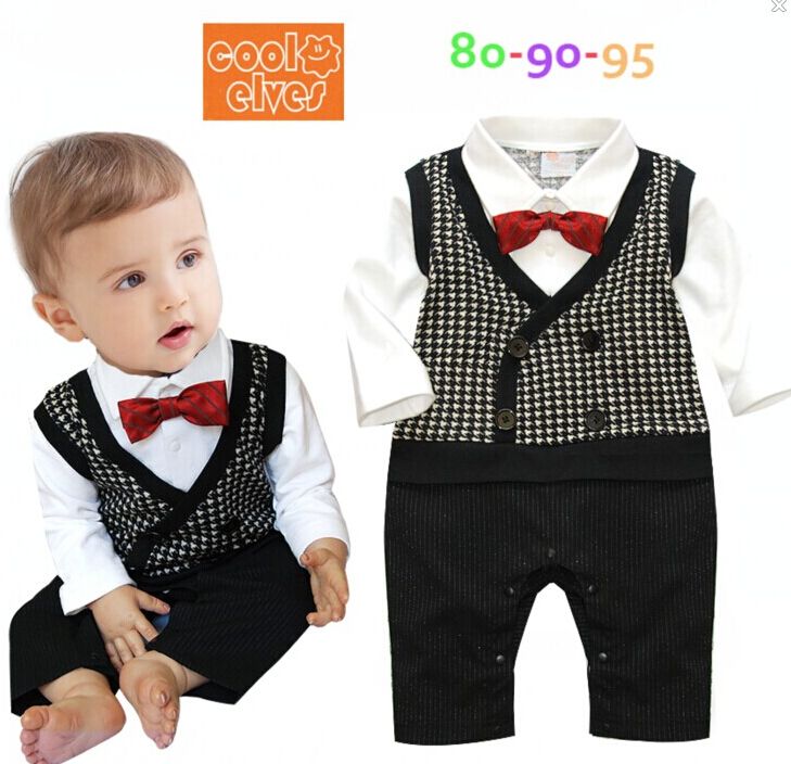 2017 Autumn Baby Boys One Piece Romper Gentleman Waistcoat Vest Bow Tie