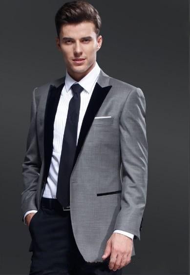 grey suit pants black shirt