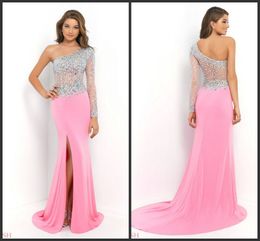 ... Gowns Sky Jersey Knit High Slit Sweep Train Prom Evening Dresses