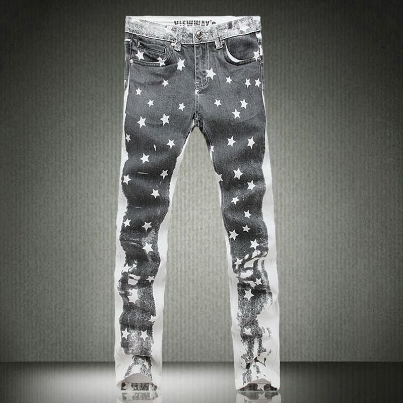2017 Wholesale New Spray Paint Printed Jeans Trendy Men'S Fashion