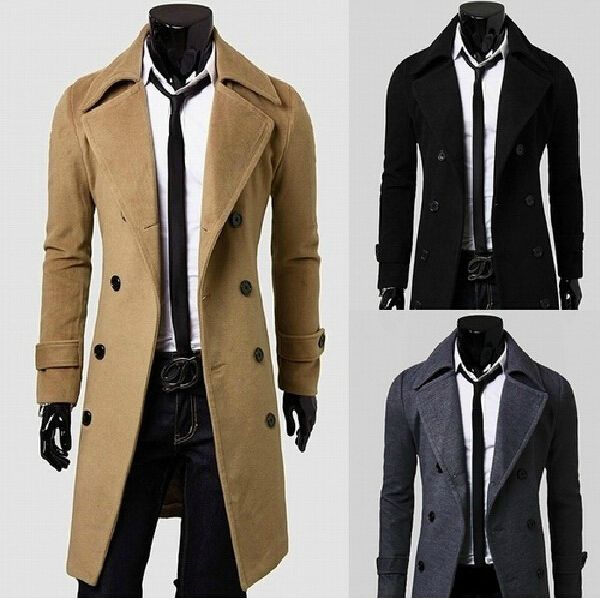 2015 New Brand Winter Mens Long Pea Coat Men&39s Wool Coat Turn Down